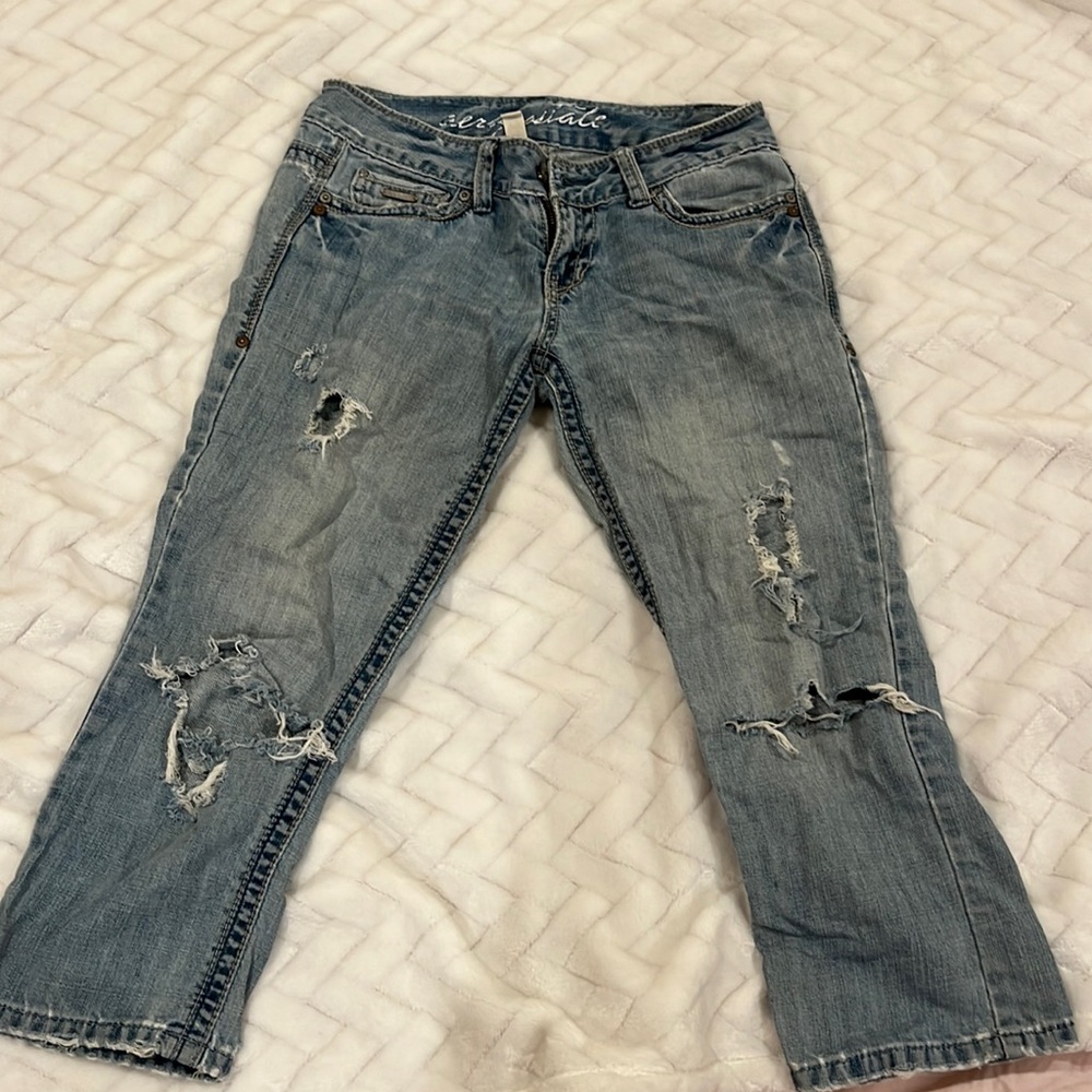 light blue aeropostale knee length jeans, distressed